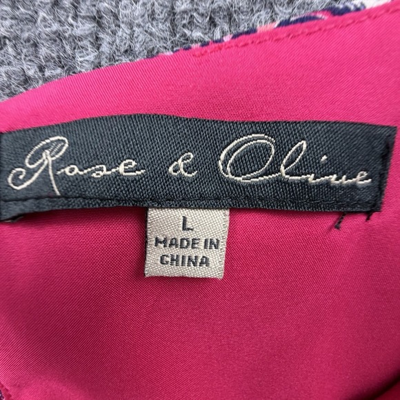 Rose & Olive Sleeveless Shift Dress L Pink Navy Printed Lined Boho - Picture 4 of 6